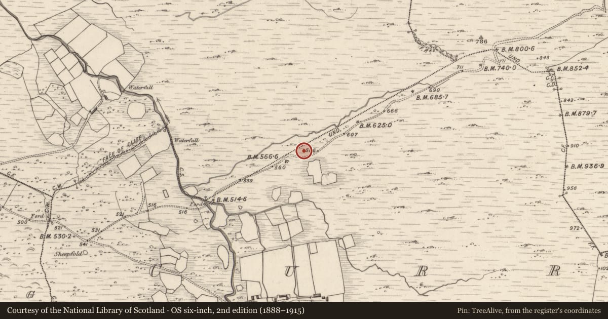 Ordnance Survey six-inch map, 2nd edition (1888–1915) covering the location of Hut site, Curravoola, County Kerry, with a pin at the register's coordinates