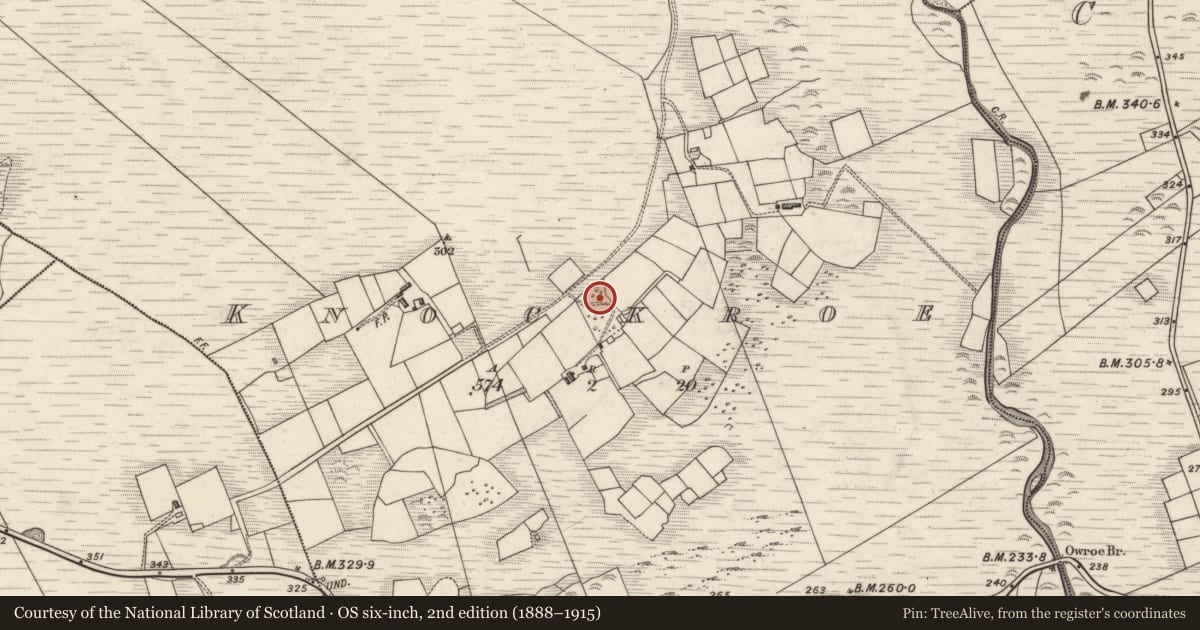Ordnance Survey six-inch map, 2nd edition (1888–1915) covering the location of Souterrain, Knockroe, County Kerry, with a pin at the register's coordinates