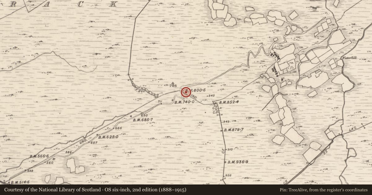 Ordnance Survey six-inch map, 2nd edition (1888–1915) covering the location of Cairn - unclassified, Com Beatha, County Kerry, with a pin at the register's coordinates