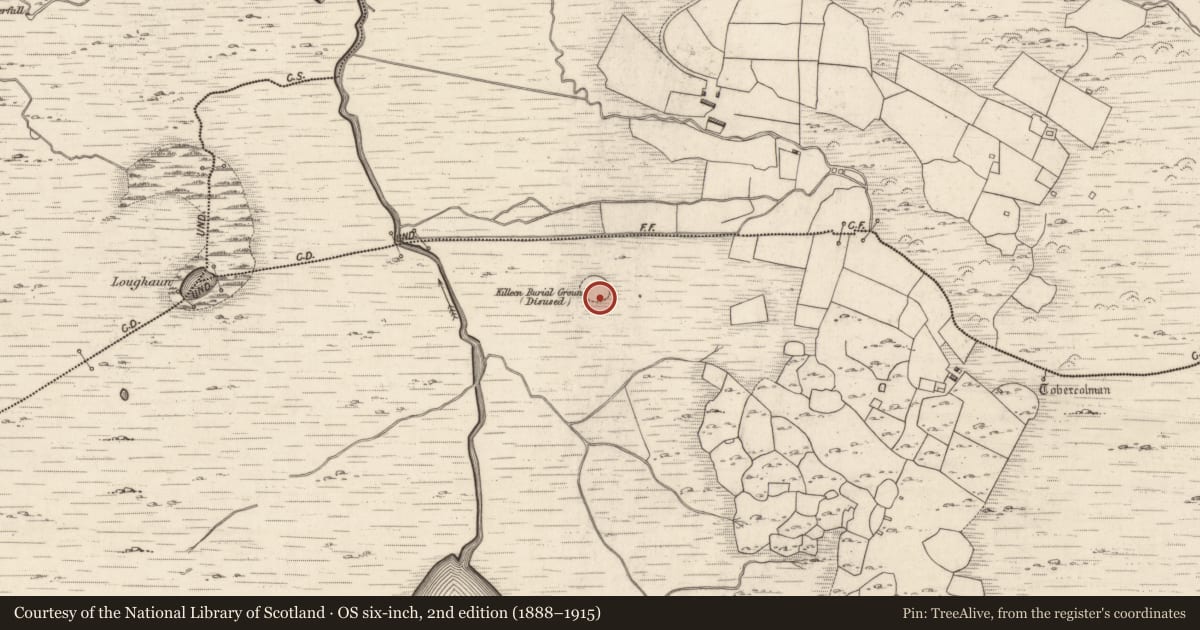 Ordnance Survey six-inch map, 2nd edition (1888–1915) covering the location of Cross-inscribed pillar (present location), Cloon West, County Kerry, with a pin at the register's coordinates