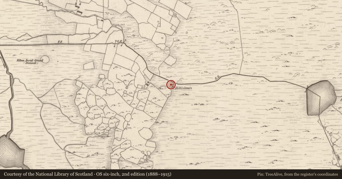 Ordnance Survey six-inch map, 2nd edition (1888–1915) covering the location of Ritual site - holy well, Cloon West, County Kerry, with a pin at the register's coordinates