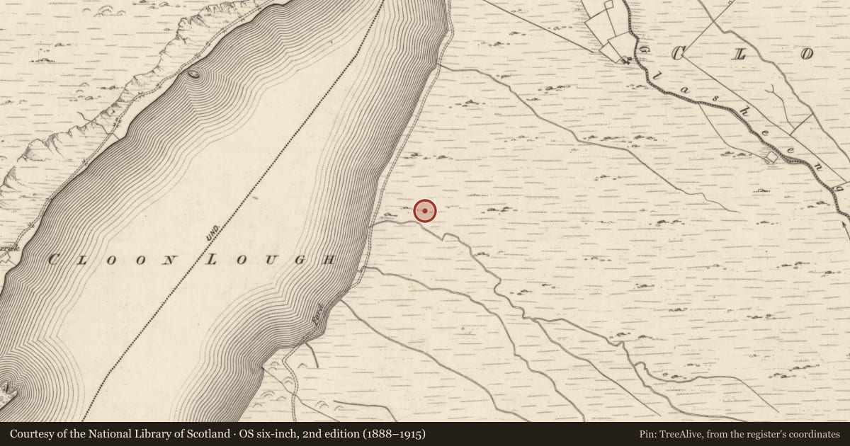 Ordnance Survey six-inch map, 2nd edition (1888–1915) covering the location of Rock art, Cloon East, County Kerry, with a pin at the register's coordinates