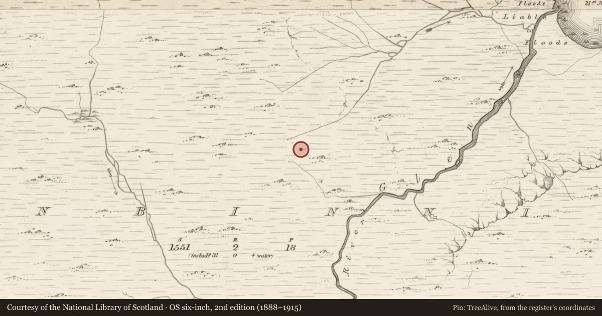 Ordnance Survey six-inch map, 2nd edition (1888–1915) covering the location of Hut site, Bunbinnia, County Kerry, with a pin at the register's coordinates