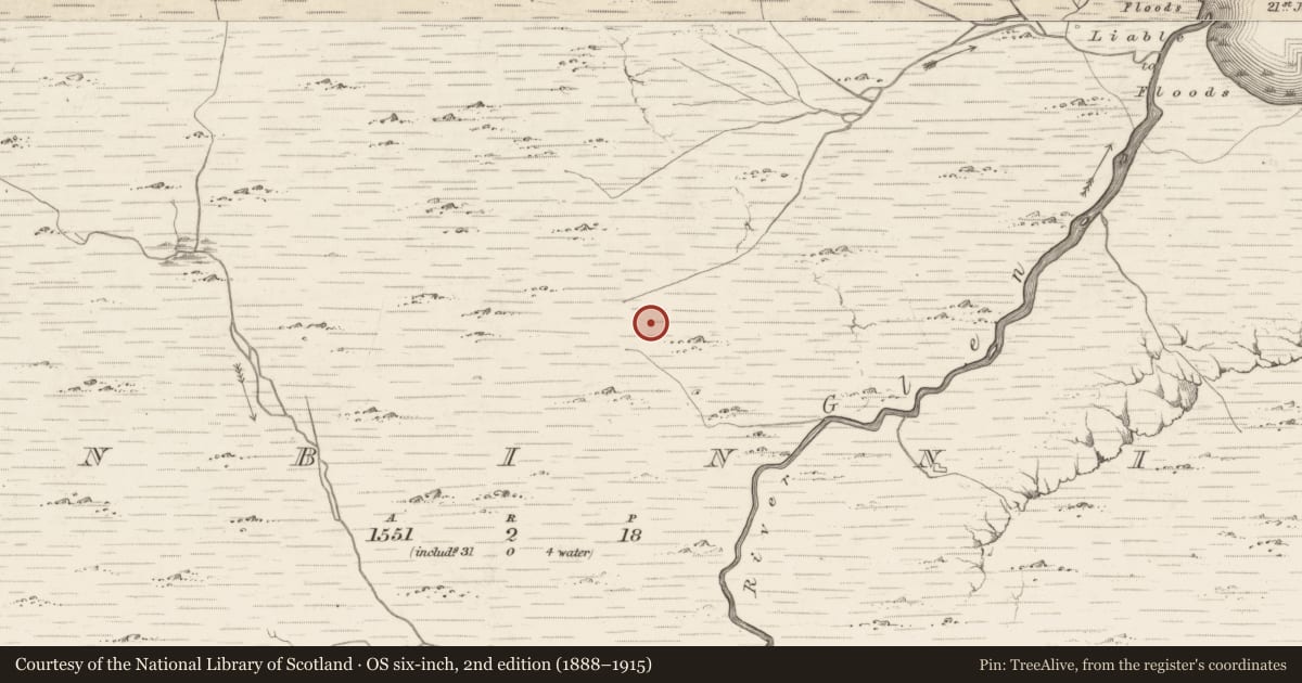 Ordnance Survey six-inch map, 2nd edition (1888–1915) covering the location of Hut site, Bunbinnia, County Kerry, with a pin at the register's coordinates