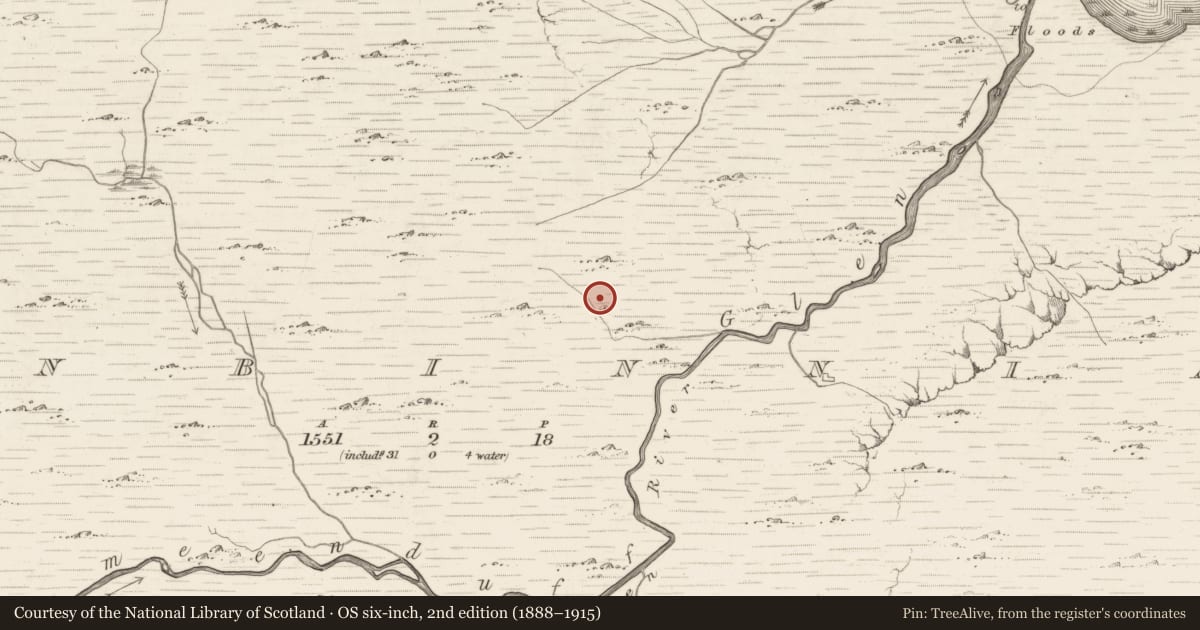 Ordnance Survey six-inch map, 2nd edition (1888–1915) covering the location of Hut site, Bunbinnia, County Kerry, with a pin at the register's coordinates