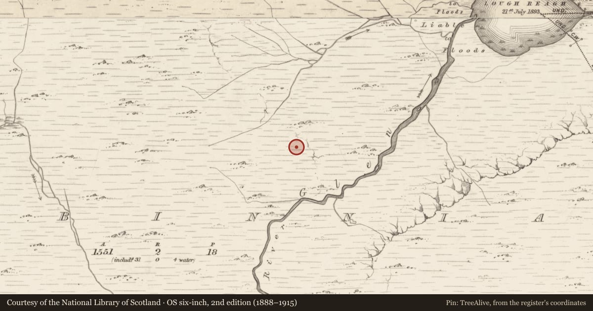 Ordnance Survey six-inch map, 2nd edition (1888–1915) covering the location of Hut site, Bunbinnia, County Kerry, with a pin at the register's coordinates