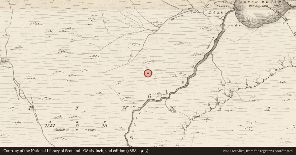 Ordnance Survey six-inch map, 2nd edition (1888–1915) covering the location of Hut site, Bunbinnia, County Kerry, with a pin at the register's coordinates
