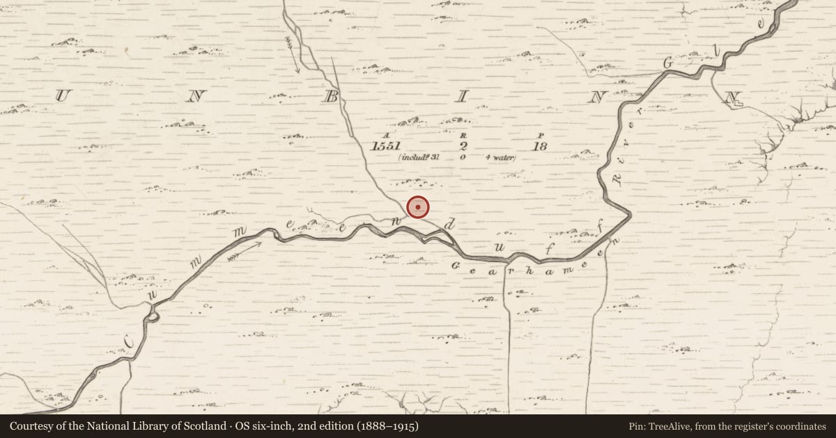 Ordnance Survey six-inch map, 2nd edition (1888–1915) covering the location of Hut site, Bunbinnia, County Kerry, with a pin at the register's coordinates