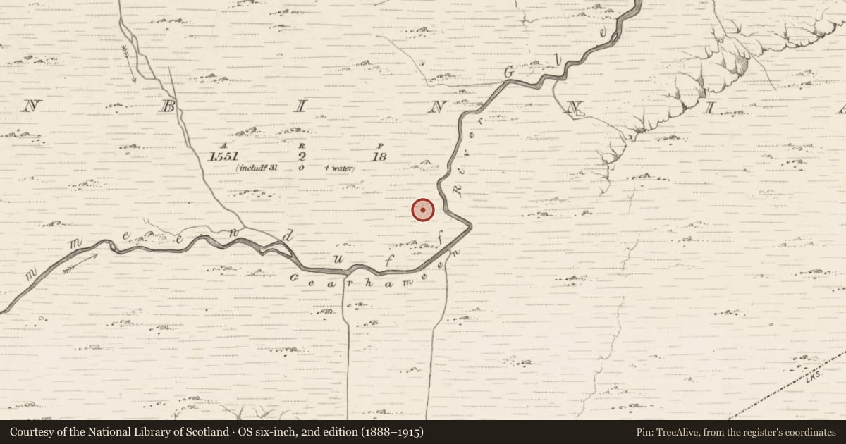 Ordnance Survey six-inch map, 2nd edition (1888–1915) covering the location of Enclosure, Bunbinnia, County Kerry, with a pin at the register's coordinates
