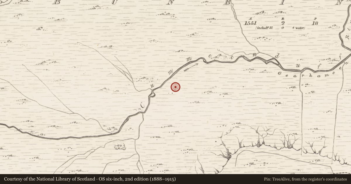 Ordnance Survey six-inch map, 2nd edition (1888–1915) covering the location of Hut site, Bunbinnia, County Kerry, with a pin at the register's coordinates