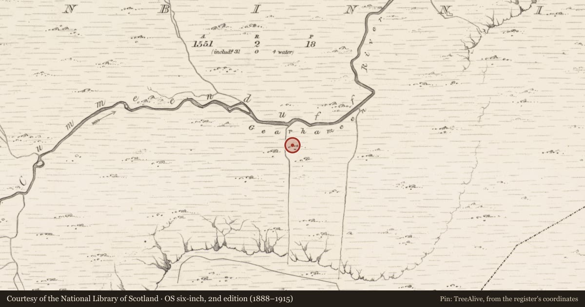 Ordnance Survey six-inch map, 2nd edition (1888–1915) covering the location of Hut site, Bunbinnia, County Kerry, with a pin at the register's coordinates