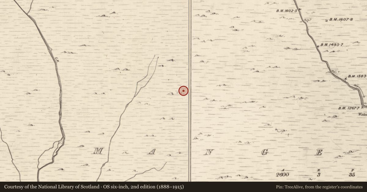 Ordnance Survey six-inch map, 2nd edition (1888–1915) covering the location of Hut site, Mangerton, County Kerry, with a pin at the register's coordinates