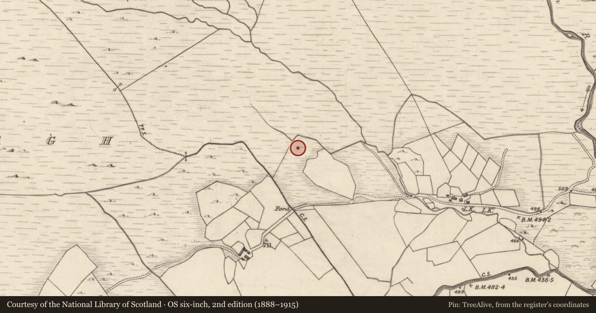 Ordnance Survey six-inch map, 2nd edition (1888–1915) covering the location of Field boundary, Cummeenduvasig, County Kerry, with a pin at the register's coordinates