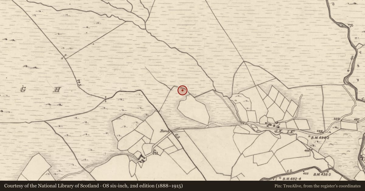 Ordnance Survey six-inch map, 2nd edition (1888–1915) covering the location of Standing stone, Cummeenduvasig, County Kerry, with a pin at the register's coordinates