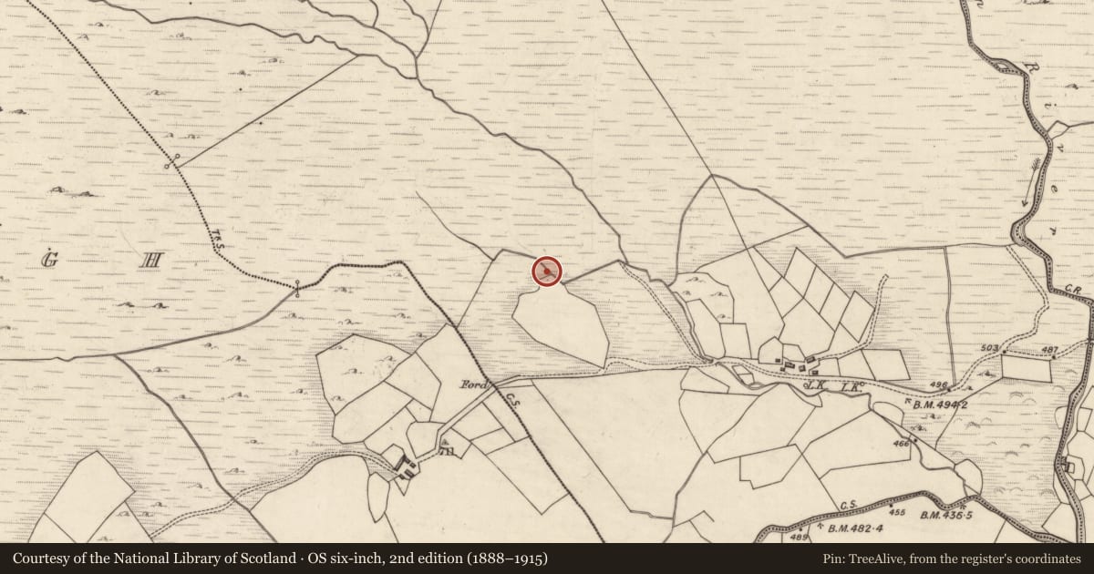 Ordnance Survey six-inch map, 2nd edition (1888–1915) covering the location of Burnt spread, Cummeenduvasig, County Kerry, with a pin at the register's coordinates