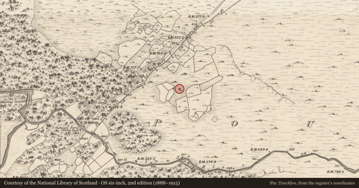Ordnance Survey six-inch map, 2nd edition (1888–1915) covering the location of Enclosure, Poulagower, County Kerry, with a pin at the register's coordinates