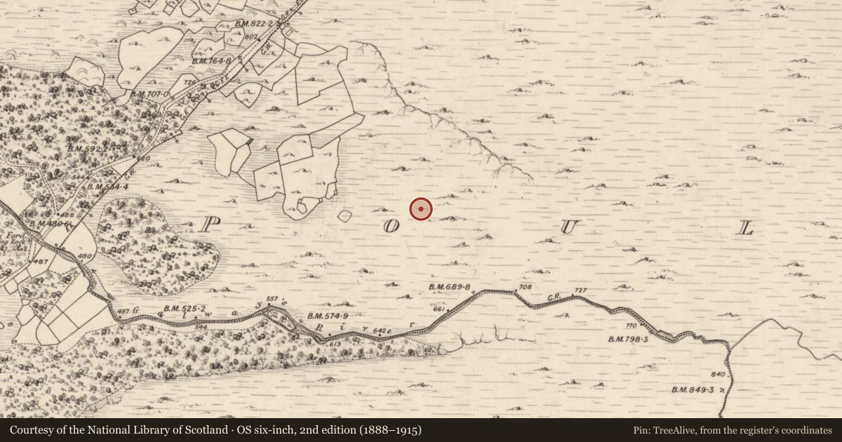 Ordnance Survey six-inch map, 2nd edition (1888–1915) covering the location of Enclosure, Poulagower, County Kerry, with a pin at the register's coordinates