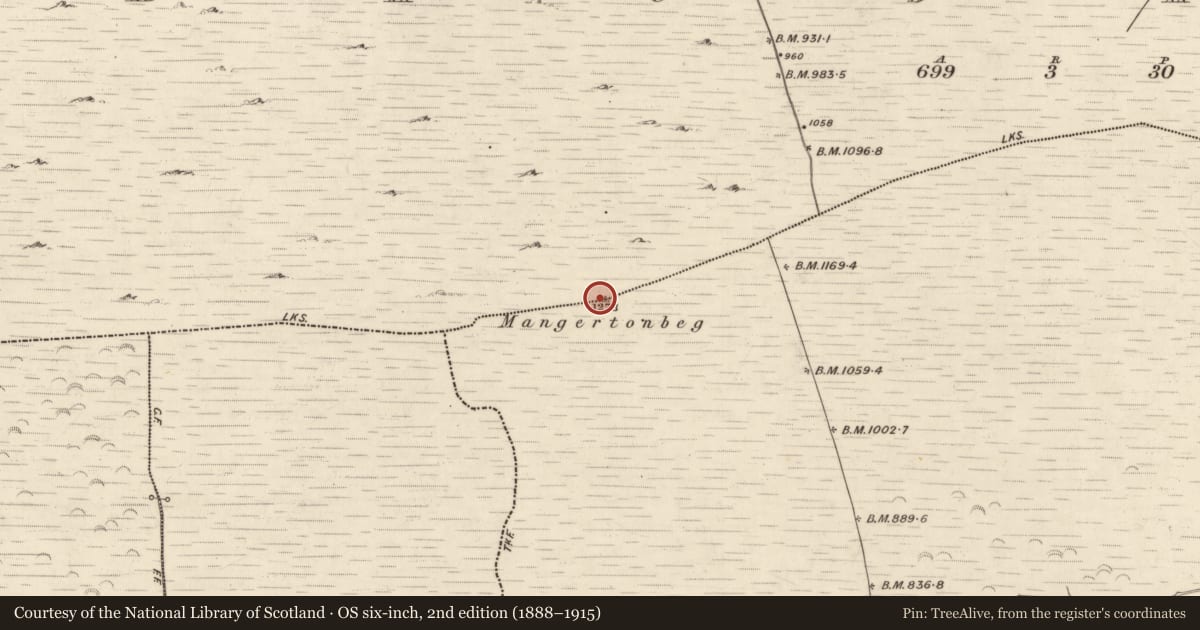Ordnance Survey six-inch map, 2nd edition (1888–1915) covering the location of Cairn - radial-stone cairn, Bausheen, Knockeens, County Kerry, with a pin at the register's coordinates