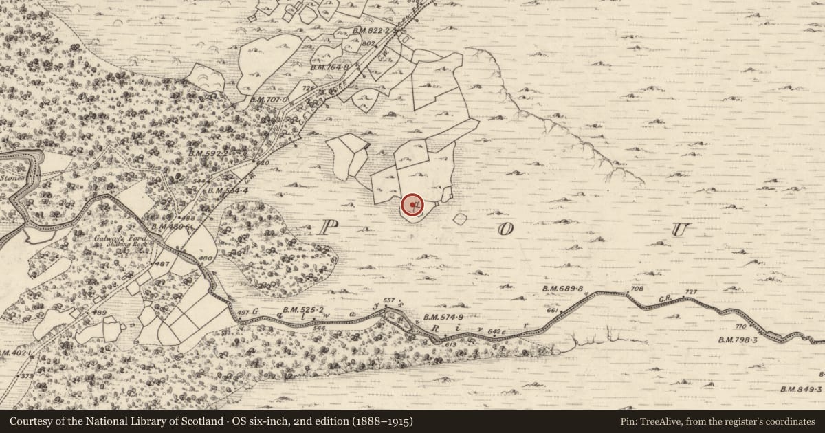 Ordnance Survey six-inch map, 2nd edition (1888–1915) covering the location of Hut site, Poulagower, County Kerry, with a pin at the register's coordinates