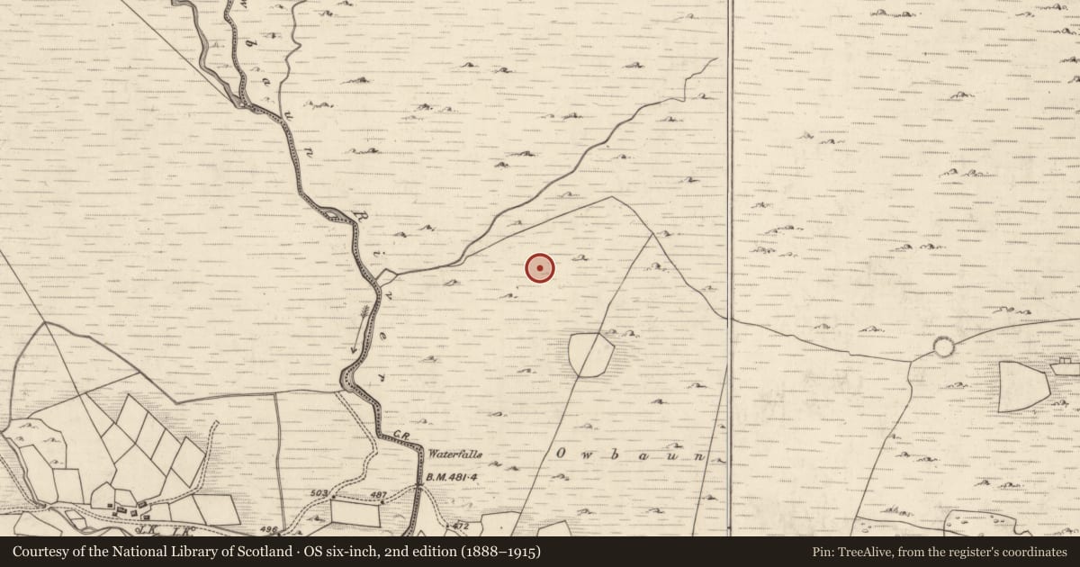 Ordnance Survey six-inch map, 2nd edition (1888–1915) covering the location of Fulacht fia, Mangerton, County Kerry, with a pin at the register's coordinates