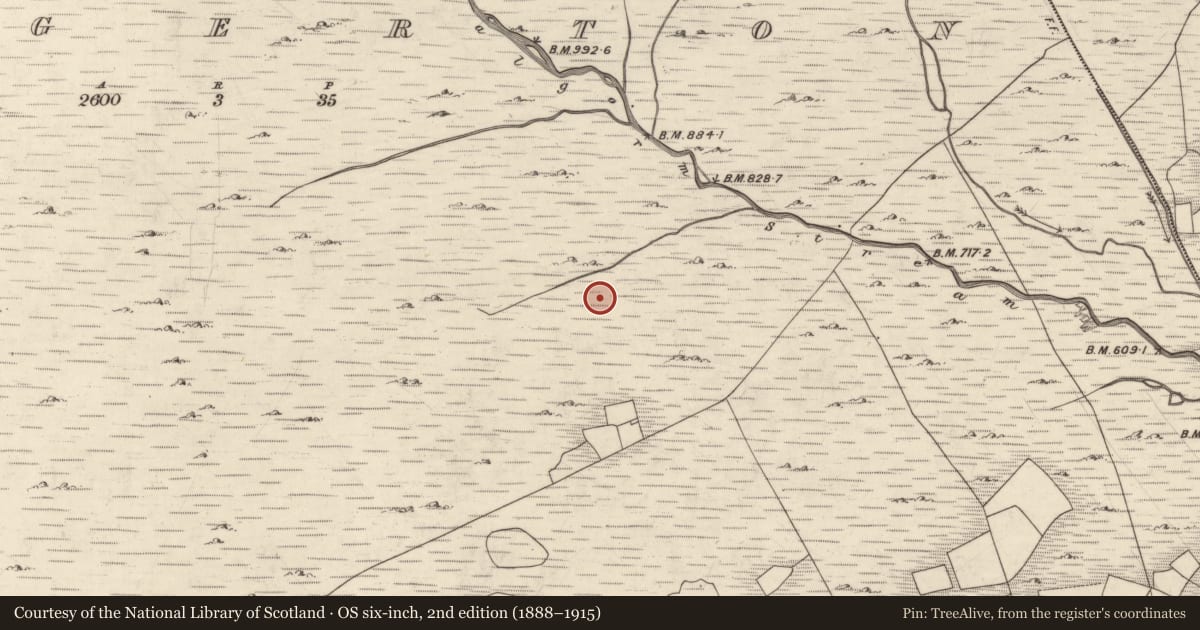 Ordnance Survey six-inch map, 2nd edition (1888–1915) covering the location of Fulacht fia, Mangerton, County Kerry, with a pin at the register's coordinates