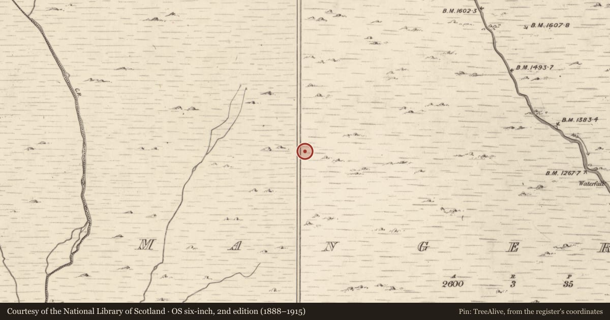 Ordnance Survey six-inch map, 2nd edition (1888–1915) covering the location of Hut site, Mangerton, County Kerry, with a pin at the register's coordinates