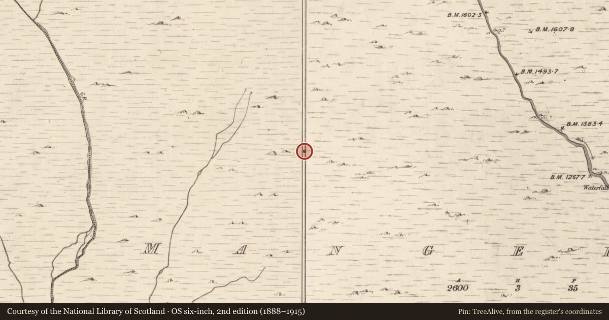 Ordnance Survey six-inch map, 2nd edition (1888–1915) covering the location of Hut site, Mangerton, County Kerry, with a pin at the register's coordinates