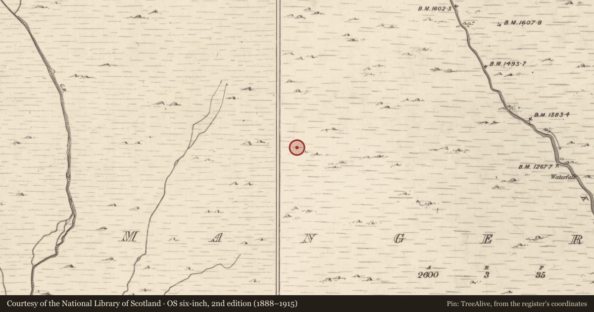 Ordnance Survey six-inch map, 2nd edition (1888–1915) covering the location of Hut site, Mangerton, County Kerry, with a pin at the register's coordinates