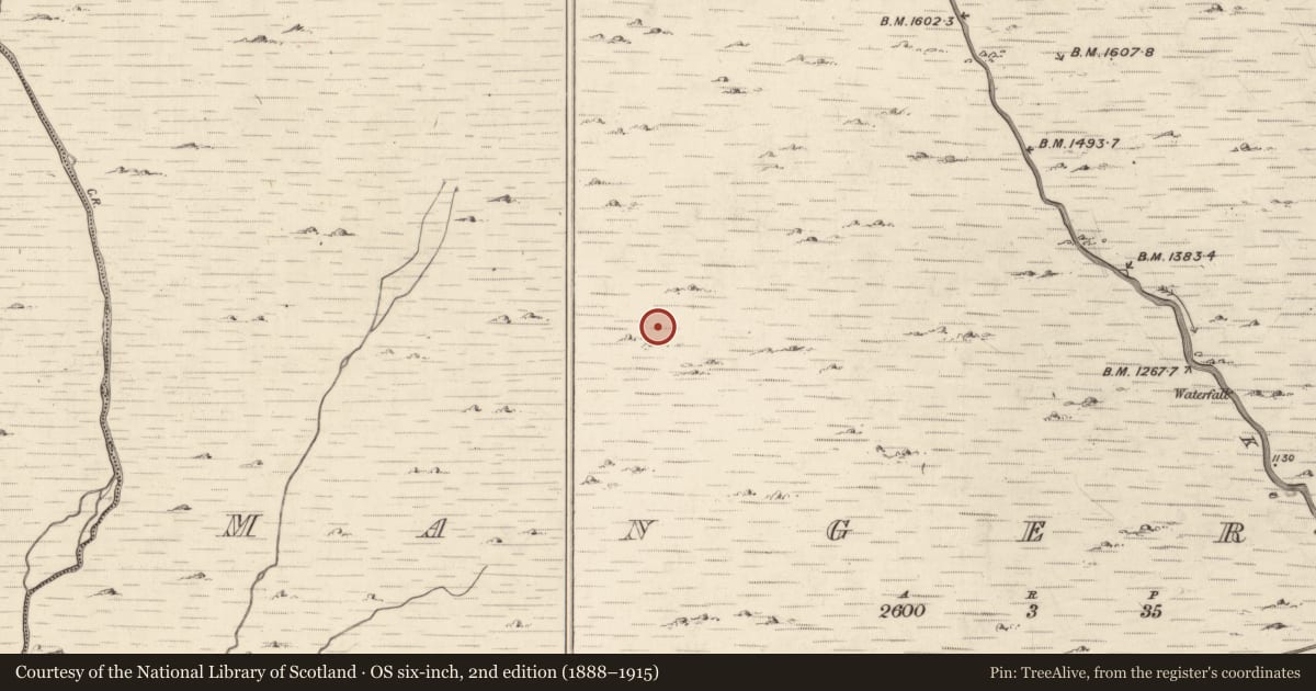 Ordnance Survey six-inch map, 2nd edition (1888–1915) covering the location of Hut site, Mangerton, County Kerry, with a pin at the register's coordinates