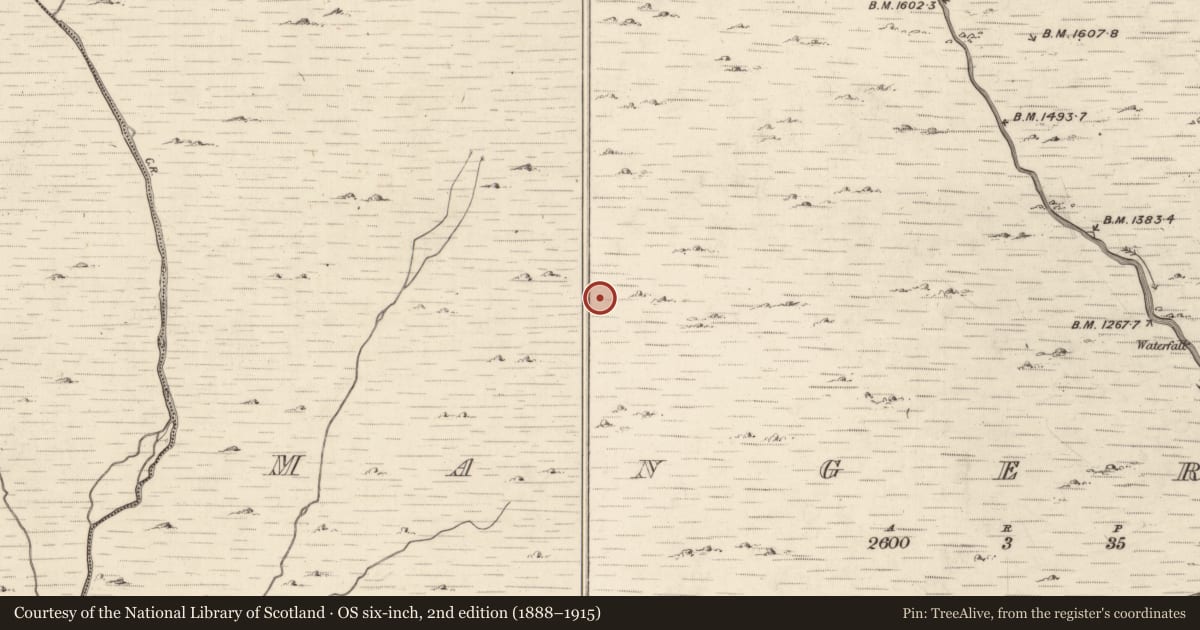 Ordnance Survey six-inch map, 2nd edition (1888–1915) covering the location of Hut site, Mangerton, County Kerry, with a pin at the register's coordinates