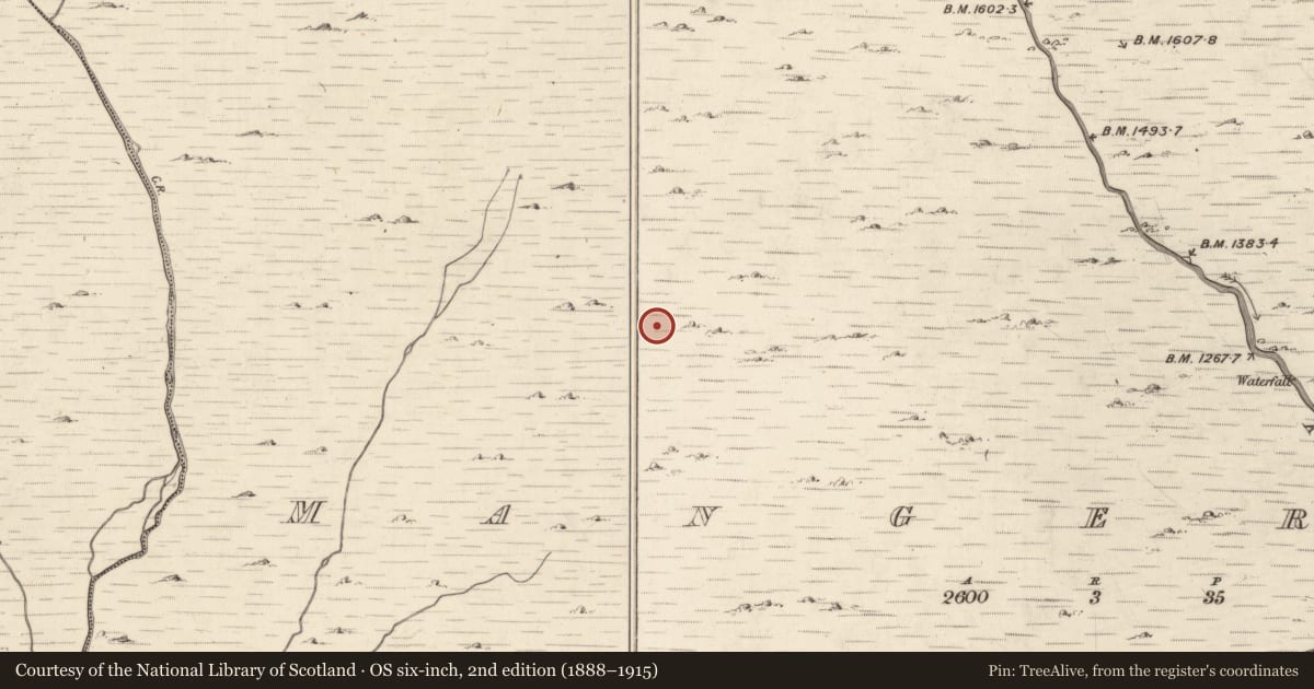Ordnance Survey six-inch map, 2nd edition (1888–1915) covering the location of Hut site, Mangerton, County Kerry, with a pin at the register's coordinates