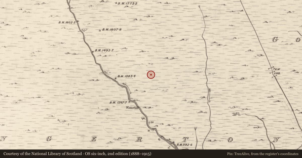Ordnance Survey six-inch map, 2nd edition (1888–1915) covering the location of Hut site, Mangerton, County Kerry, with a pin at the register's coordinates