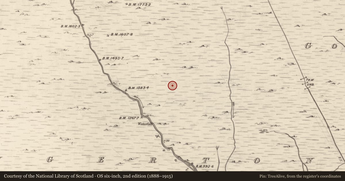 Ordnance Survey six-inch map, 2nd edition (1888–1915) covering the location of Hut site, Mangerton, County Kerry, with a pin at the register's coordinates