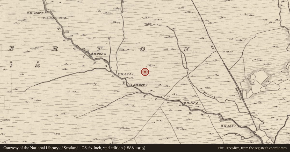 Ordnance Survey six-inch map, 2nd edition (1888–1915) covering the location of Hut site, Mangerton, County Kerry, with a pin at the register's coordinates
