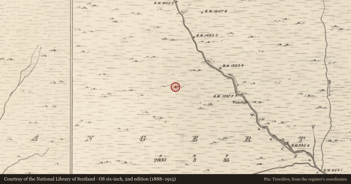 Ordnance Survey six-inch map, 2nd edition (1888–1915) covering the location of Hut site, Mangerton, County Kerry, with a pin at the register's coordinates