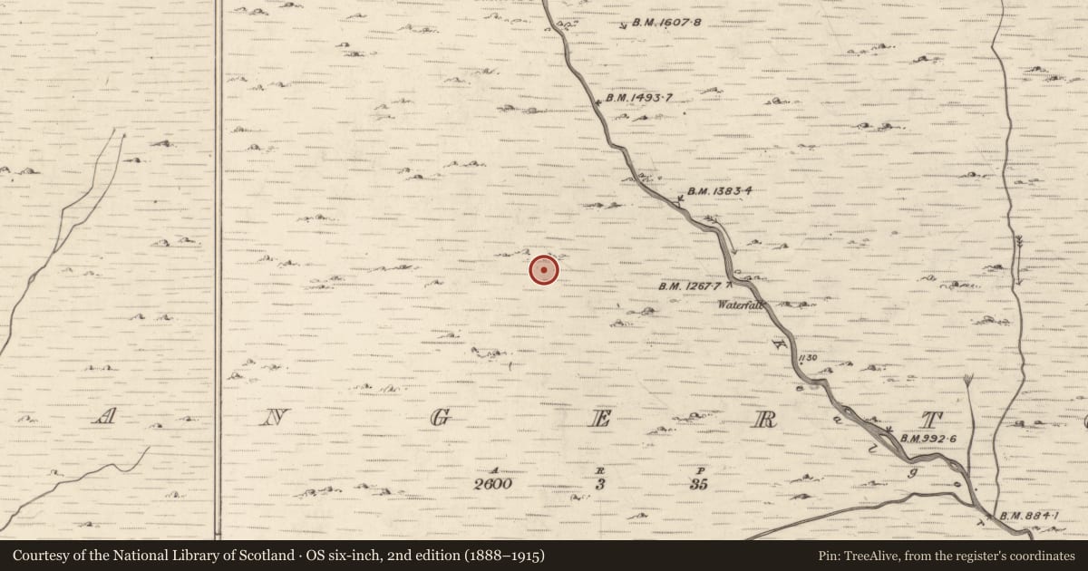 Ordnance Survey six-inch map, 2nd edition (1888–1915) covering the location of Hut site, Mangerton, County Kerry, with a pin at the register's coordinates