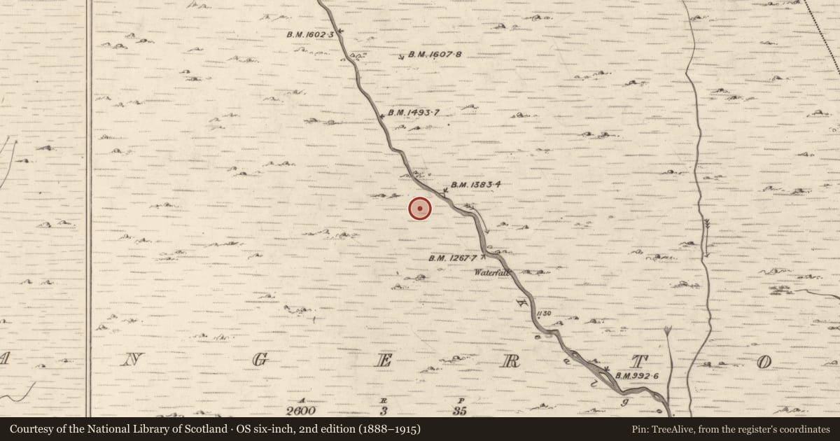 Ordnance Survey six-inch map, 2nd edition (1888–1915) covering the location of Hut site, Mangerton, County Kerry, with a pin at the register's coordinates