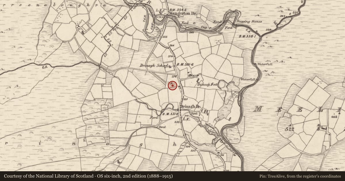 Ordnance Survey six-inch map, 2nd edition (1888–1915) covering the location of Kiln - lime, Slaght, County Kerry, with a pin at the register's coordinates