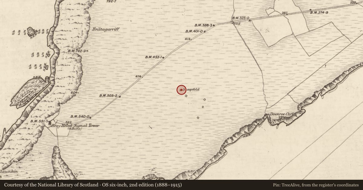 Ordnance Survey six-inch map, 2nd edition (1888–1915) covering the location of Hut site, Bray, County Kerry, with a pin at the register's coordinates