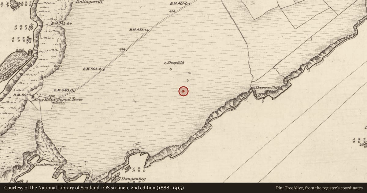 Ordnance Survey six-inch map, 2nd edition (1888–1915) covering the location of House - early medieval, Bray, County Kerry, with a pin at the register's coordinates