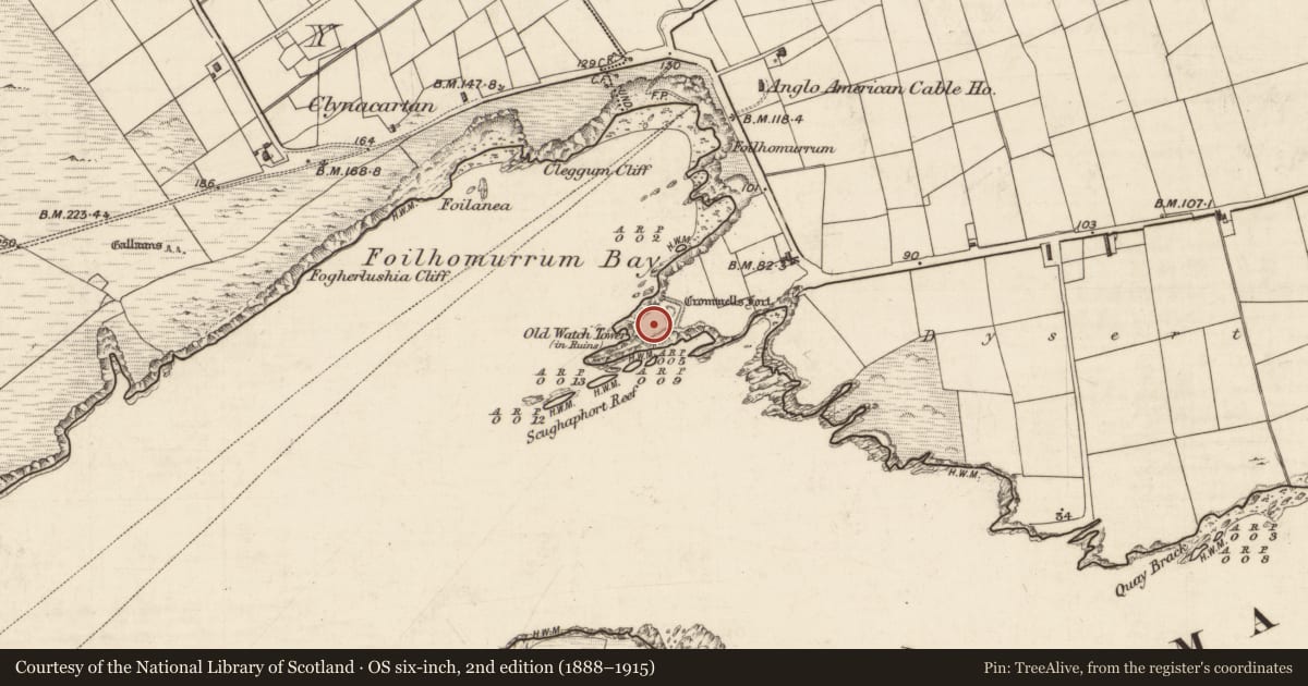 Ordnance Survey six-inch map, 2nd edition (1888–1915) covering the location of Promontory fort - coastal, Coarha Beg, County Kerry, with a pin at the register's coordinates