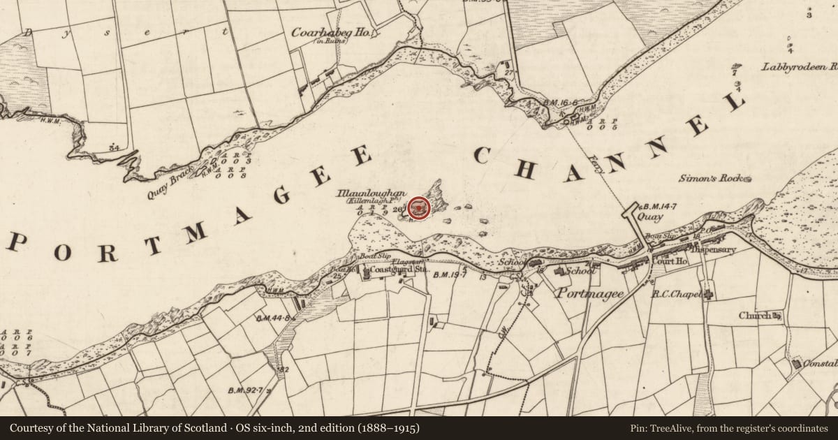Ordnance Survey six-inch map, 2nd edition (1888–1915) covering the location of Well, Illaunloughan, Portmagee, County Kerry, with a pin at the register's coordinates