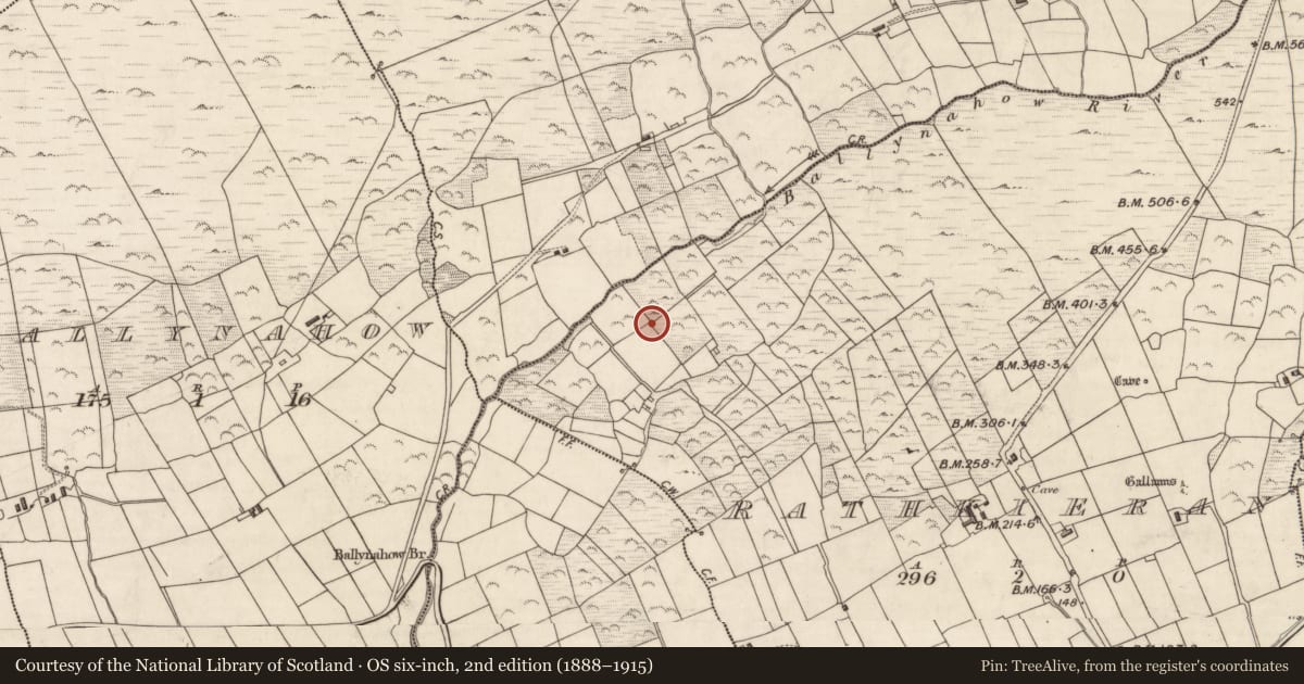 Ordnance Survey six-inch map, 2nd edition (1888–1915) covering the location of Ringfort - rath, Ráth Ciaráin, County Kerry, with a pin at the register's coordinates