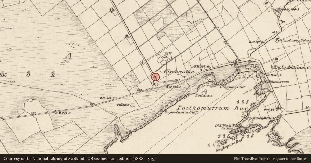 Ordnance Survey six-inch map, 2nd edition (1888–1915) covering the location of Ritual site - holy well, Bray, County Kerry, with a pin at the register's coordinates