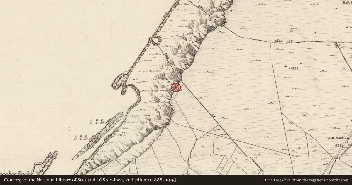 Ordnance Survey six-inch map, 2nd edition (1888–1915) covering the location of Hut site, An Gleann Iarthach, County Kerry, with a pin at the register's coordinates