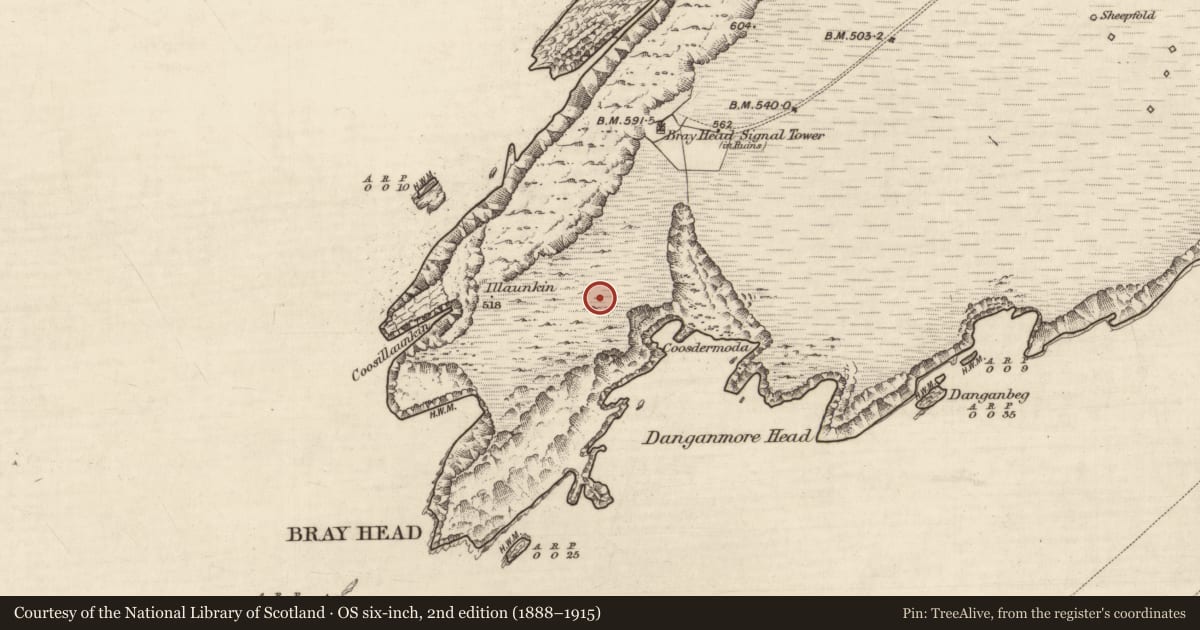 Ordnance Survey six-inch map, 2nd edition (1888–1915) covering the location of Promontory fort - coastal, Bray, County Kerry, with a pin at the register's coordinates