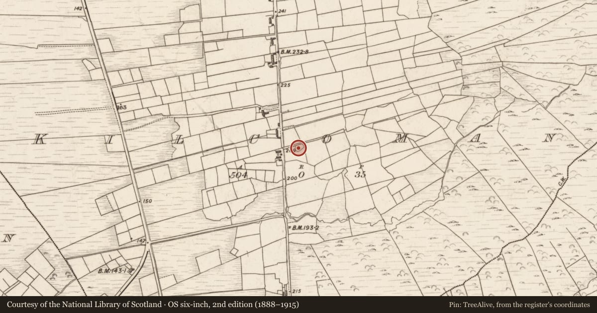 Ordnance Survey six-inch map, 2nd edition (1888–1915) covering the location of Souterrain, Cill Na Gcolmán, County Kerry, with a pin at the register's coordinates