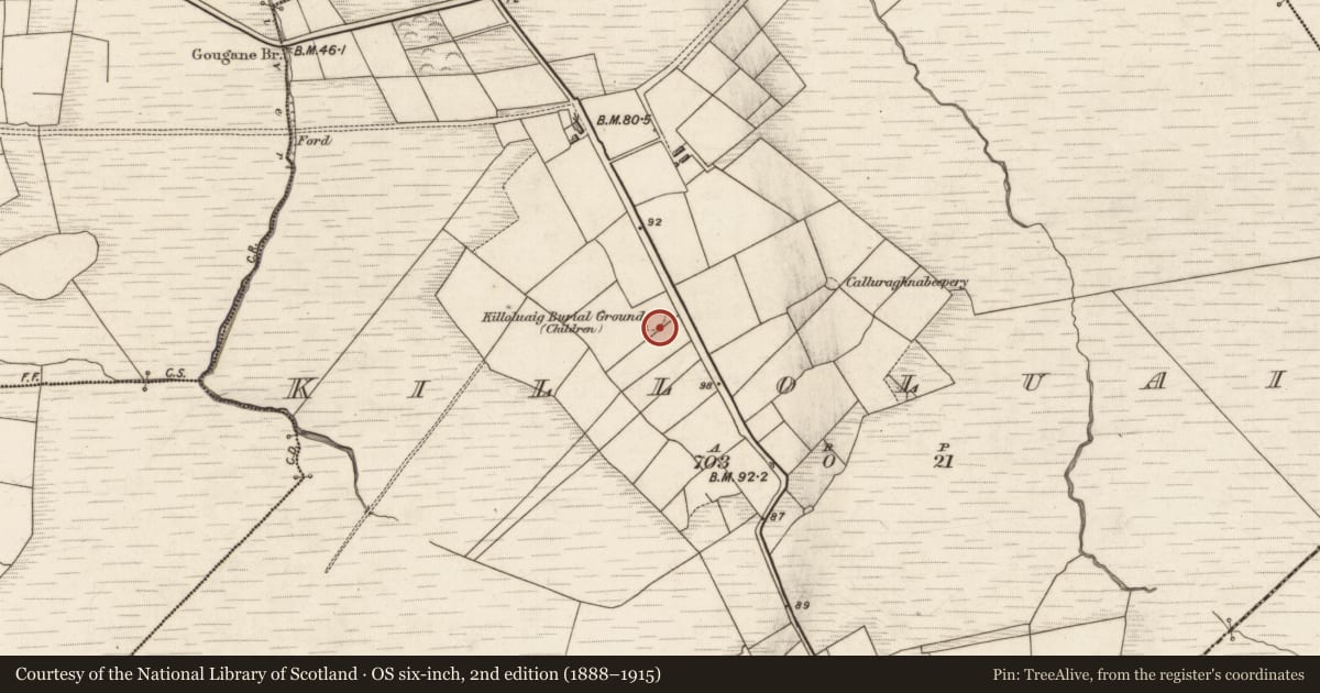 Ordnance Survey six-inch map, 2nd edition (1888–1915) covering the location of Pillar stone, Killoluaig, County Kerry, with a pin at the register's coordinates