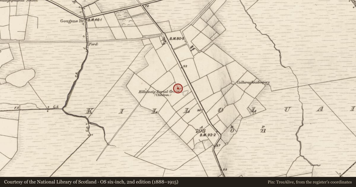 Ordnance Survey six-inch map, 2nd edition (1888–1915) covering the location of House - indeterminate date, Killoluaig, County Kerry, with a pin at the register's coordinates