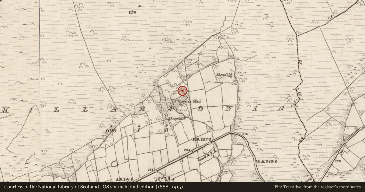 Ordnance Survey six-inch map, 2nd edition (1888–1915) covering the location of Building, Cill Buaine, County Kerry, with a pin at the register's coordinates